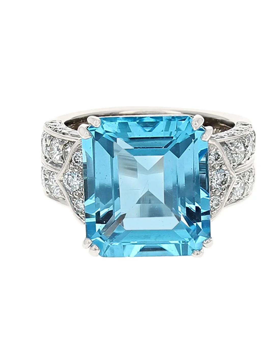 Swiss Blue Topaz 2 Row Diamond Shank Fashion Ring - Image 2