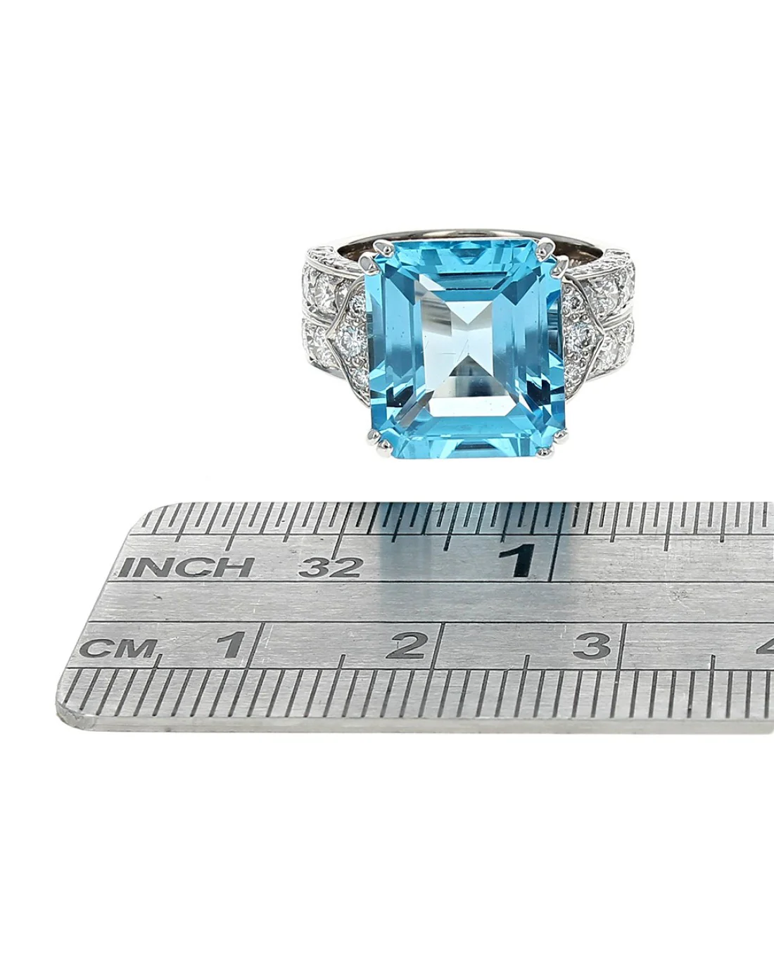 Swiss Blue Topaz 2 Row Diamond Shank Fashion Ring - Image 3