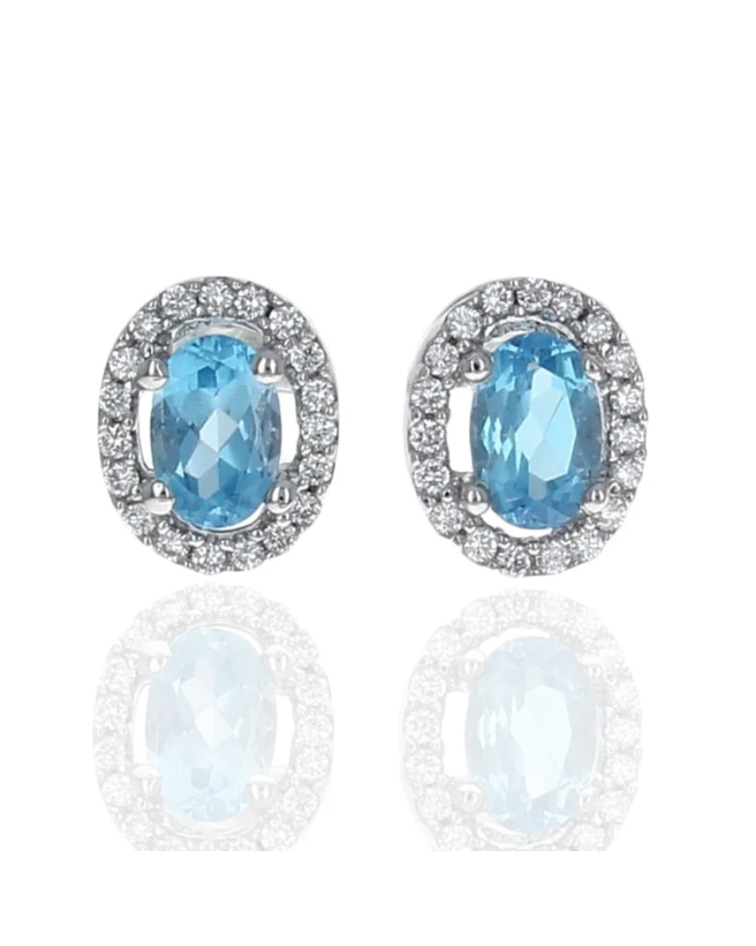 Swiss Blue Topaz and Diamond Halo Studs