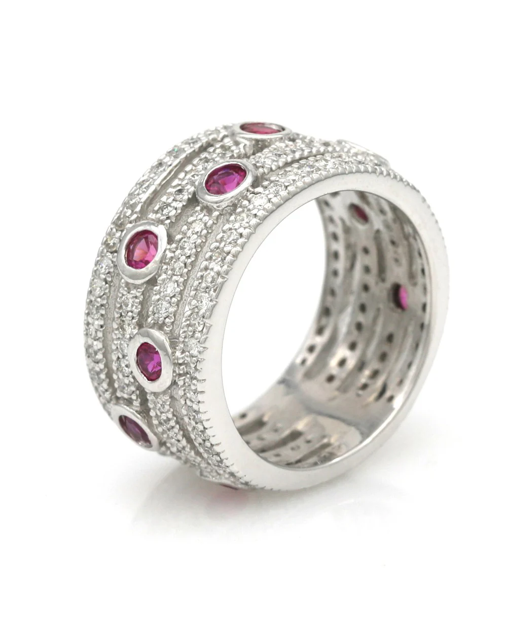 Synthetic Ruby and Diamond 4 Row Band - Image 2
