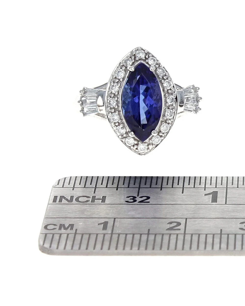 Tanzanite and Diamond Halo Ring in White Gold - Image 3