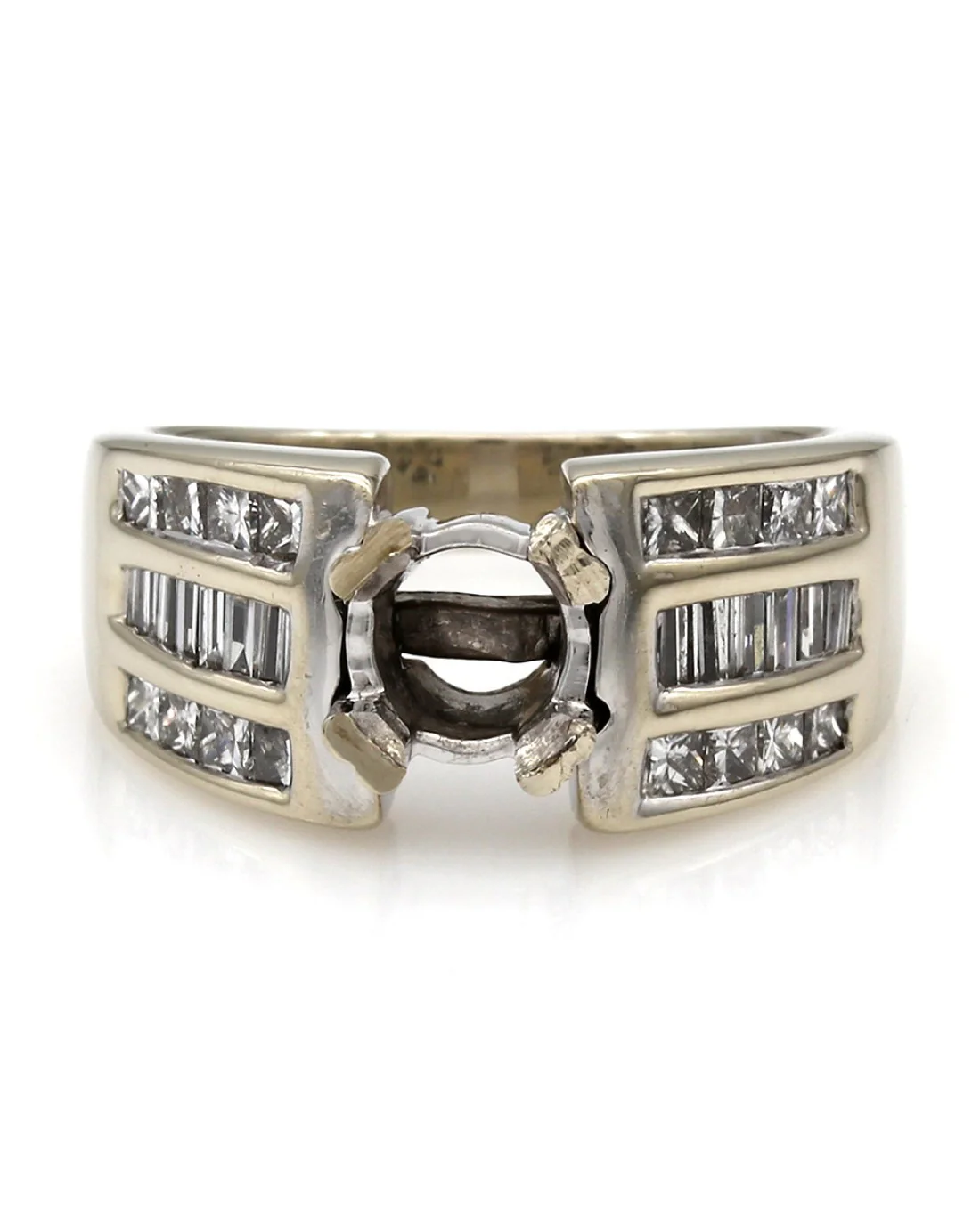 Three Row Channel Set Princess and Baguette Diamond Mounting in 14k White Gold - Image 2