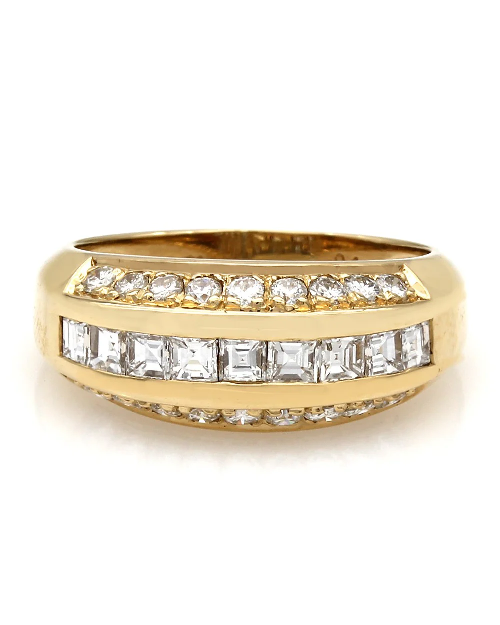 Three Row Round and Square Emerald Cut Diamond Fashion Ring in 18k Yellow Gold - Image 2