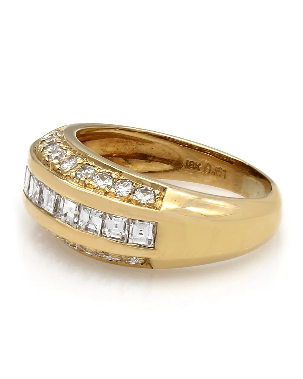 Three Row Round and Square Emerald Cut Diamond Fashion Ring in 18k Yellow Gold - Image 3