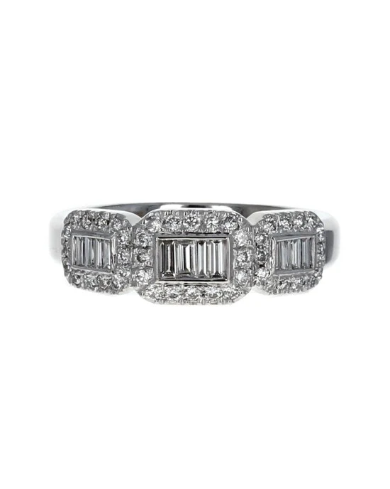 Three Station Square Halo Diamond Ring in White Gold - Image 2