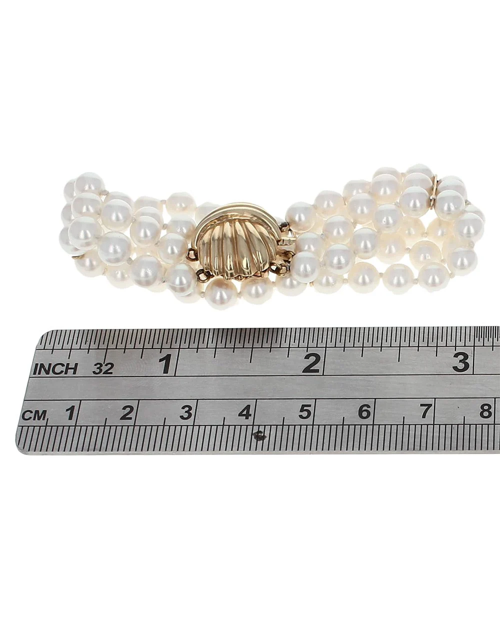 Three Strand Pearl Bracelet in 14K Yellow Gold - Image 3