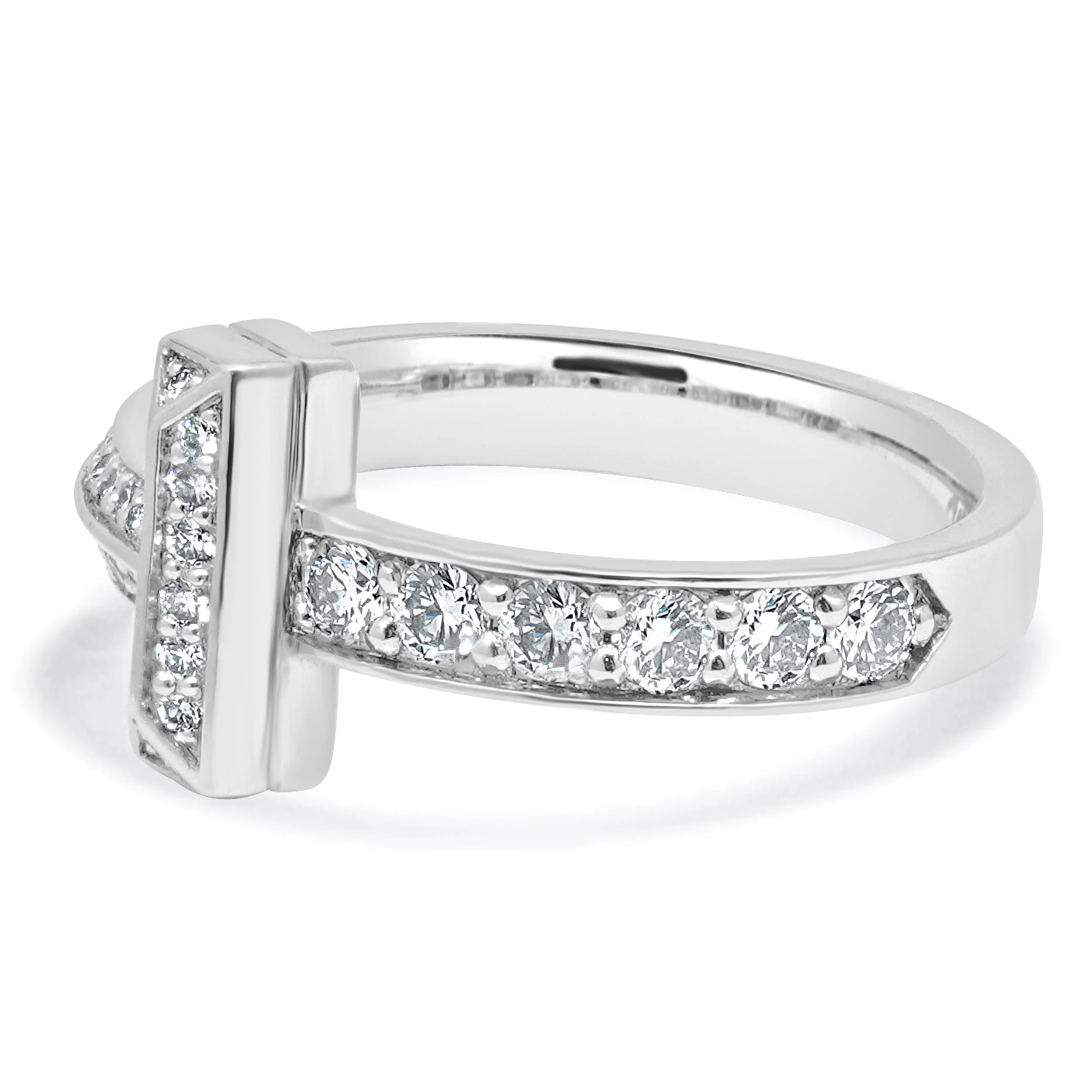 Tiffany & Co. 18 Karat White Gold Diamond T Ring - Image 2