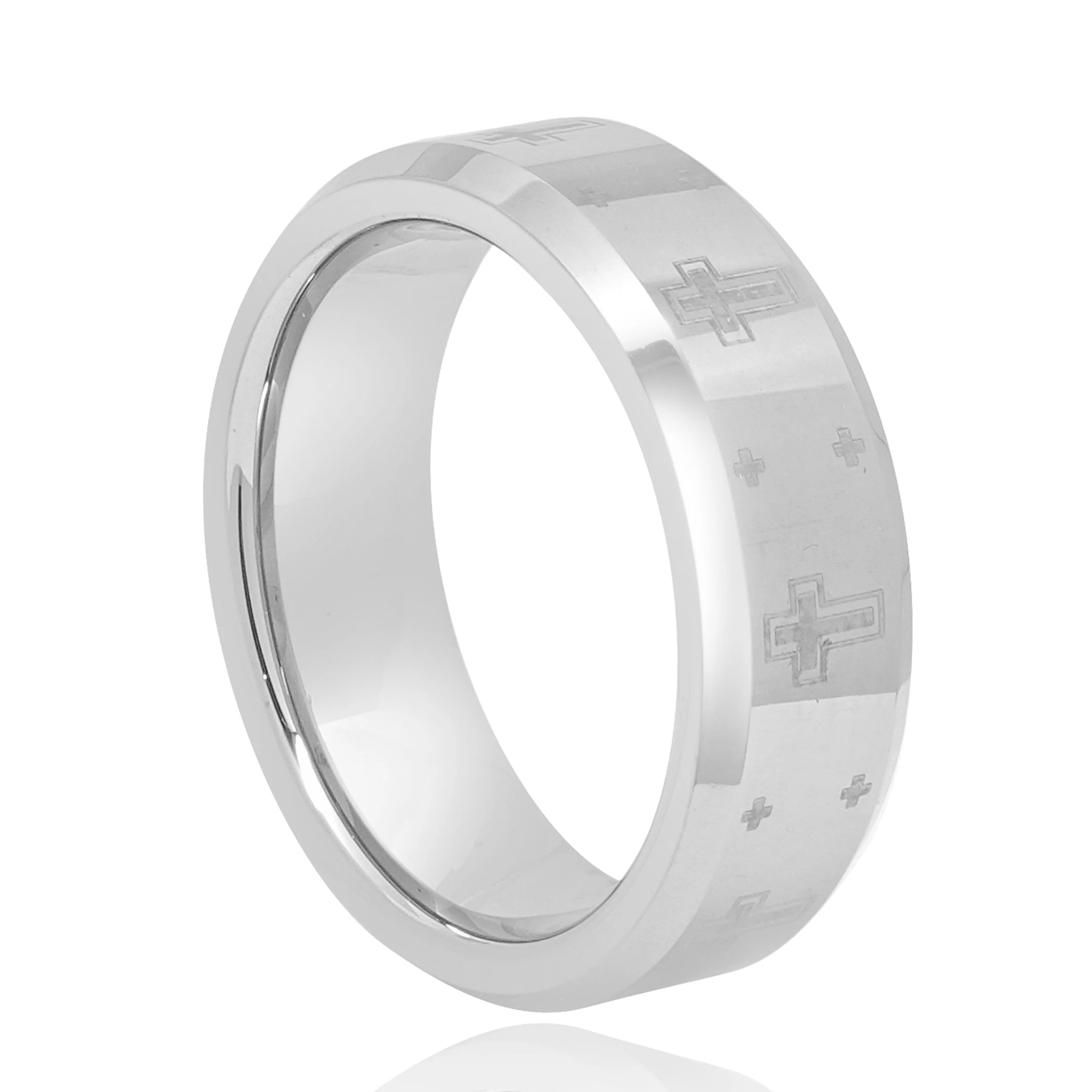 Titanium Beveled Ring w/Lasered Crosses - Image 3
