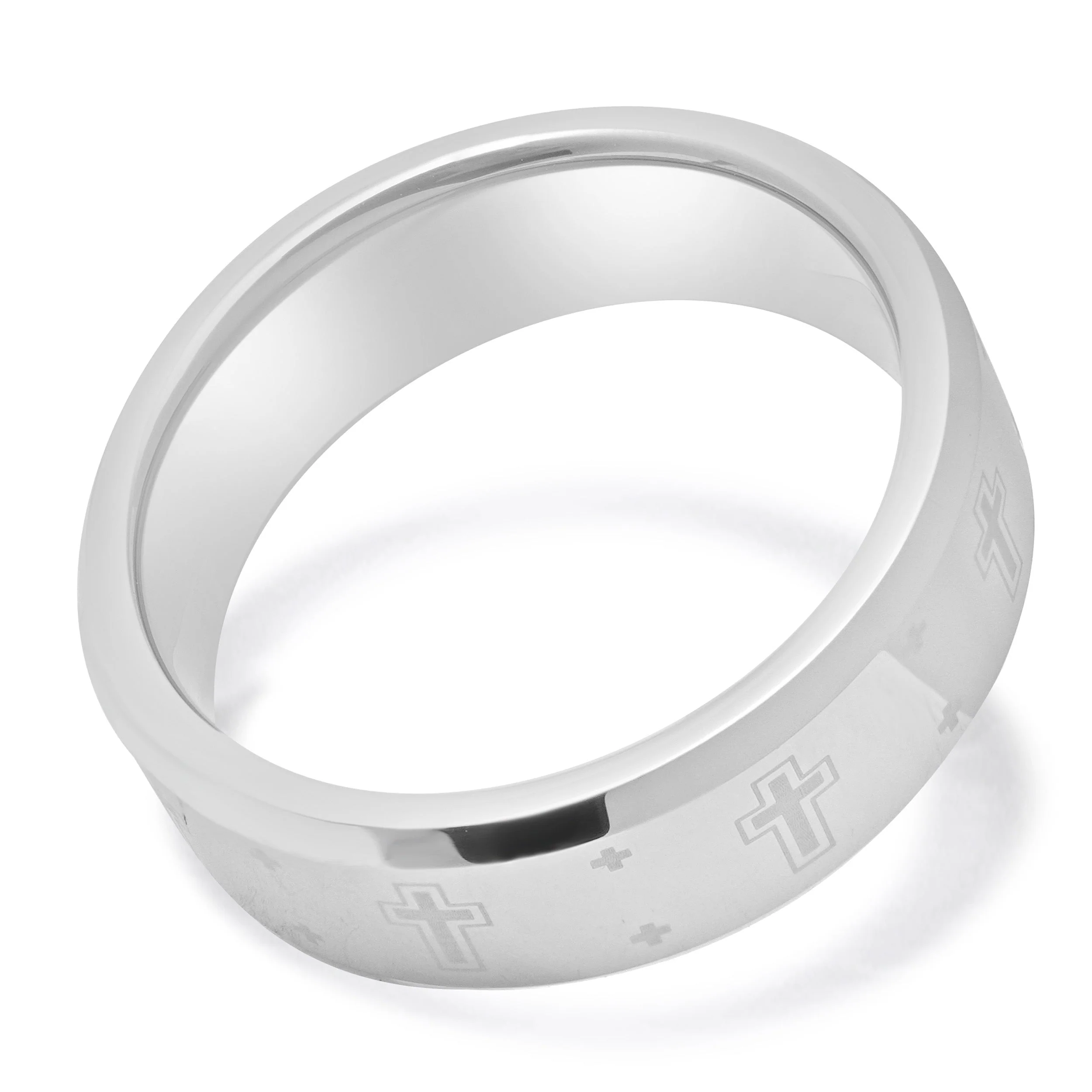 Titanium Beveled Ring w/Lasered Crosses - Image 4