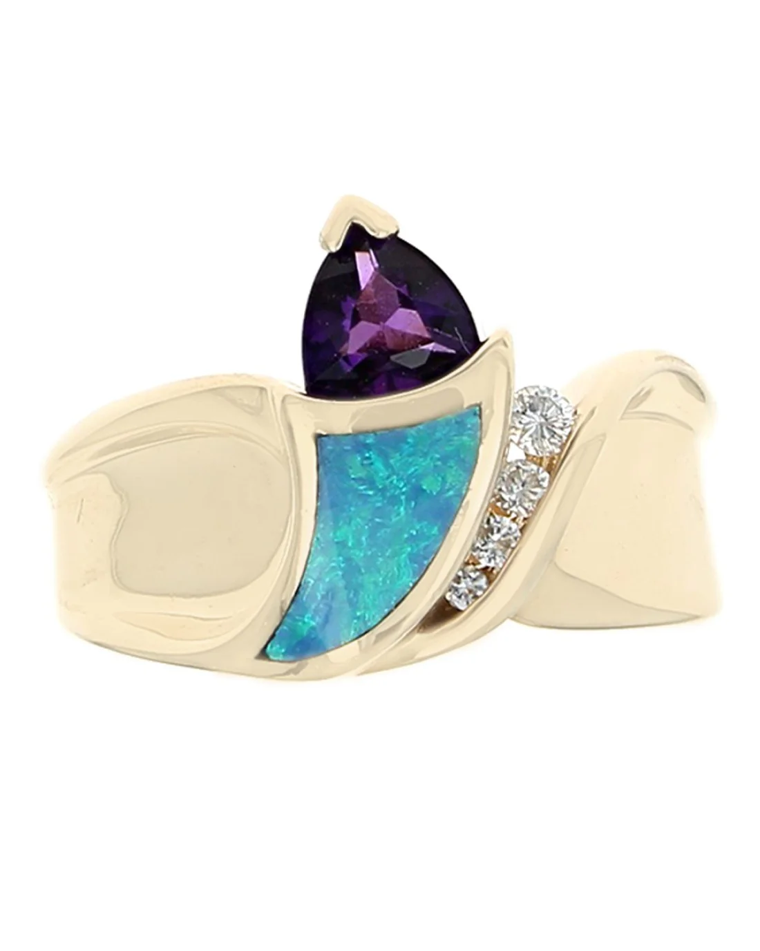 Trillion Amethyst, Opal Panel and Diamond Ring - Image 2