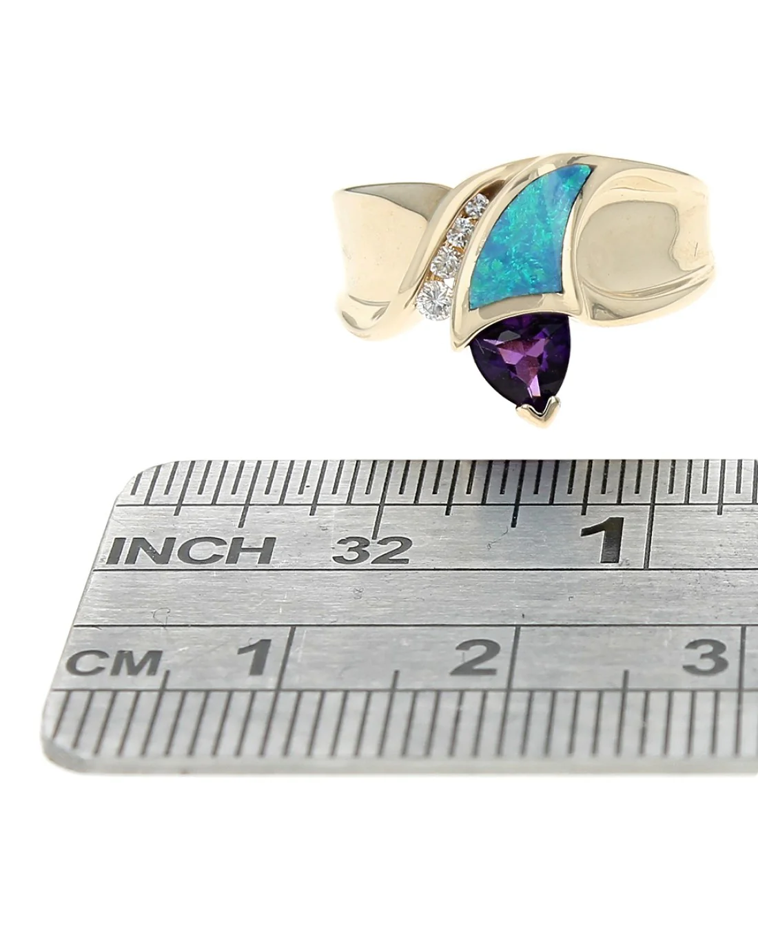 Trillion Amethyst, Opal Panel and Diamond Ring - Image 3