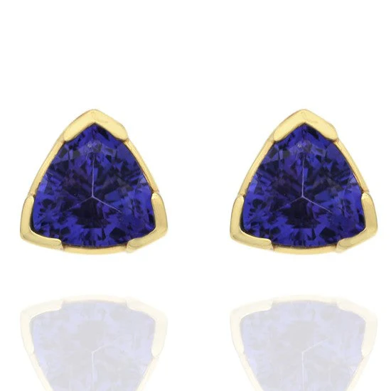 14K Yellow Gold Trillion Cut Tanzanite Stud Earrings