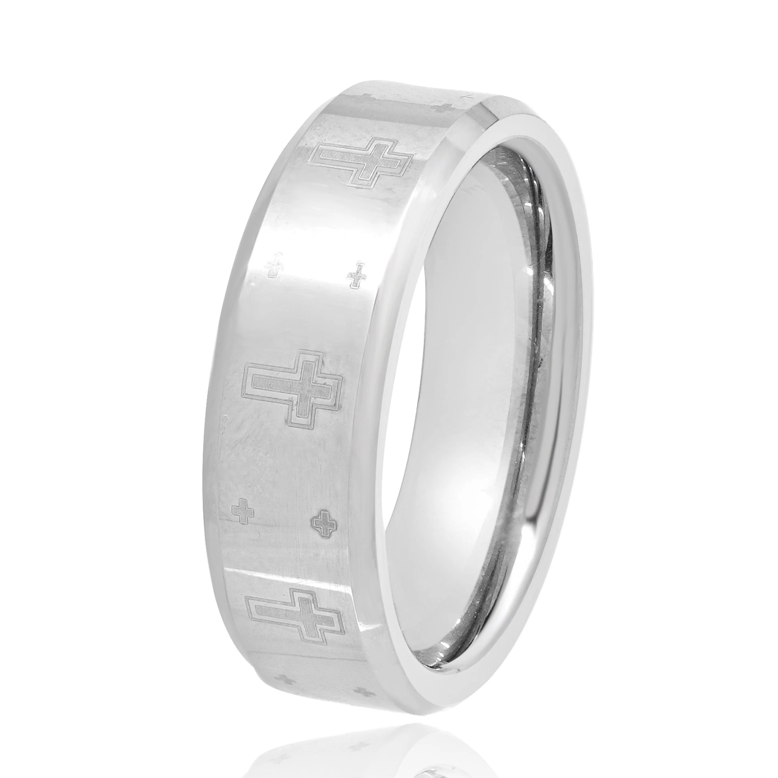 Tungsten Beveled 7MM Ring with Lasered Crosses - Image 4