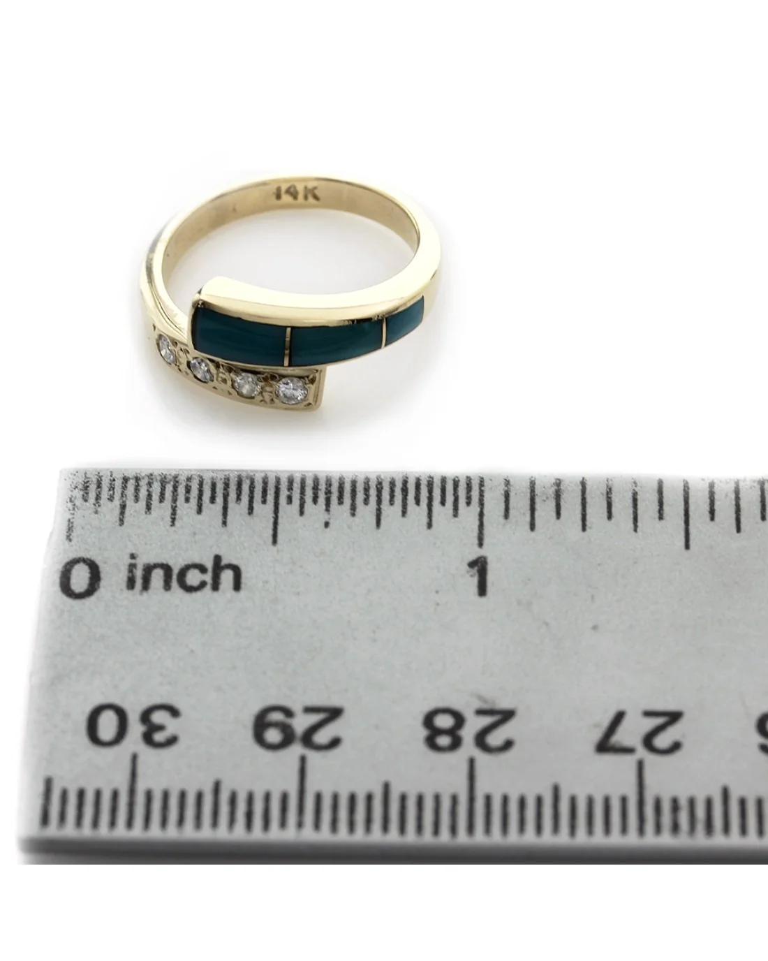 Turquoise Inlay and Diamond Bypass Ring - Image 3