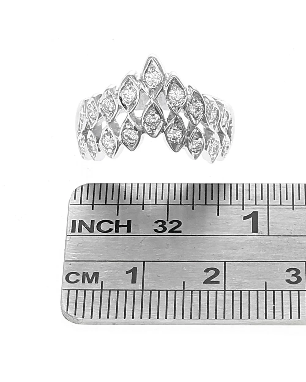Two Row Diamond Open Cut Chevron Ring in White Gold - Image 3