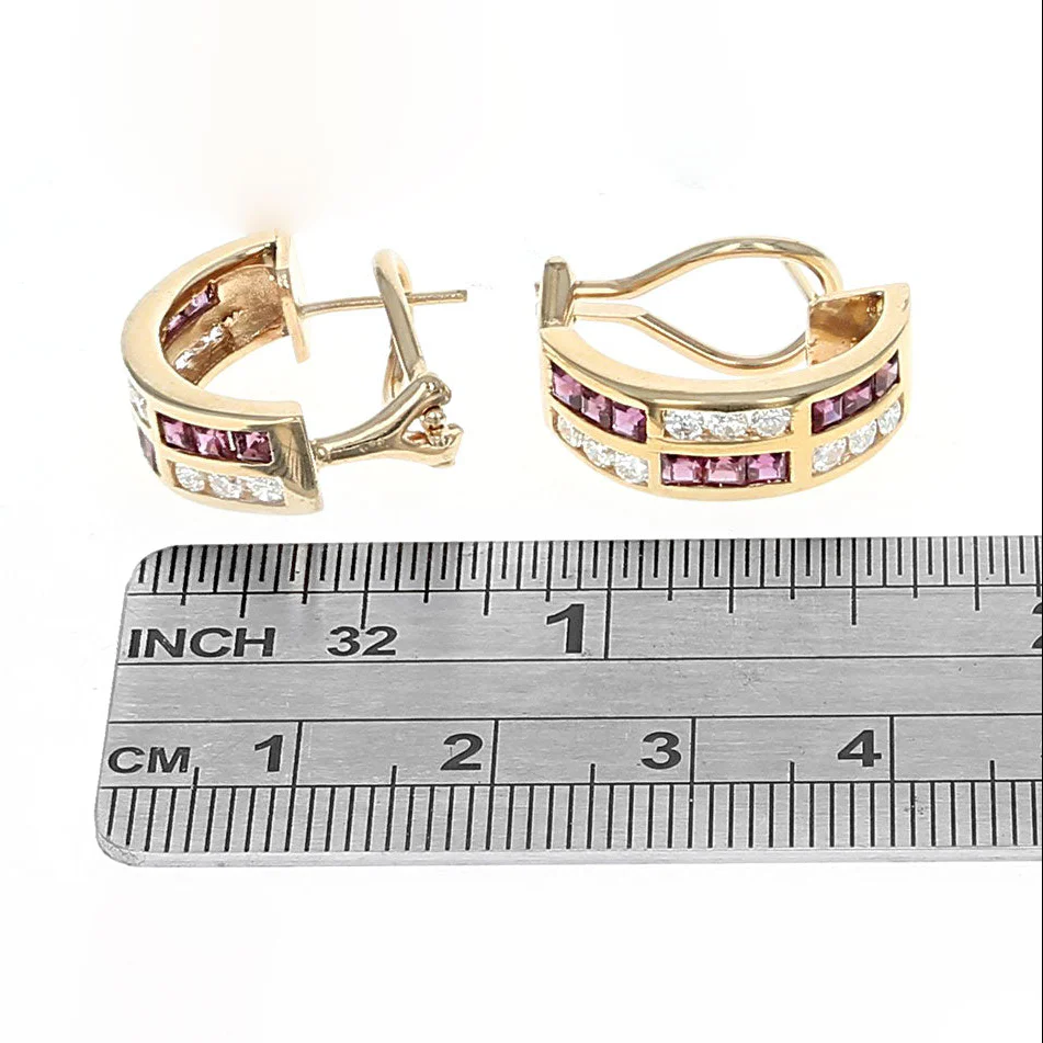 Two Row Ruby and Diamond Half Hoop Earrings - Image 2