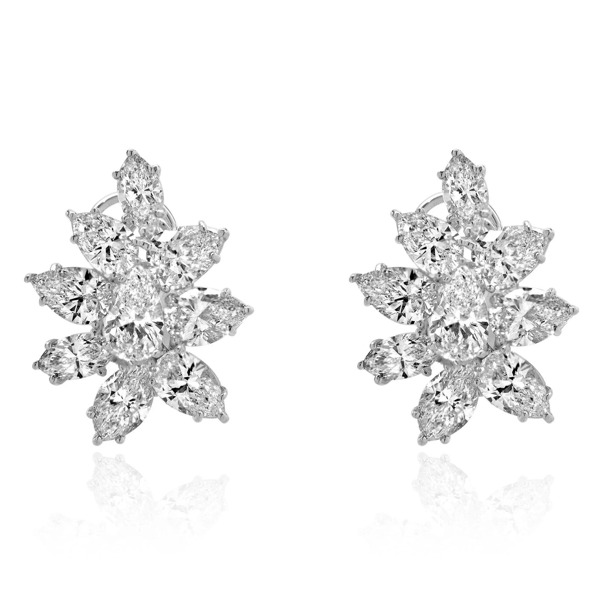 Valenti Magro Platinum Pear and Marquise Cut Diamond Cluster Earrings