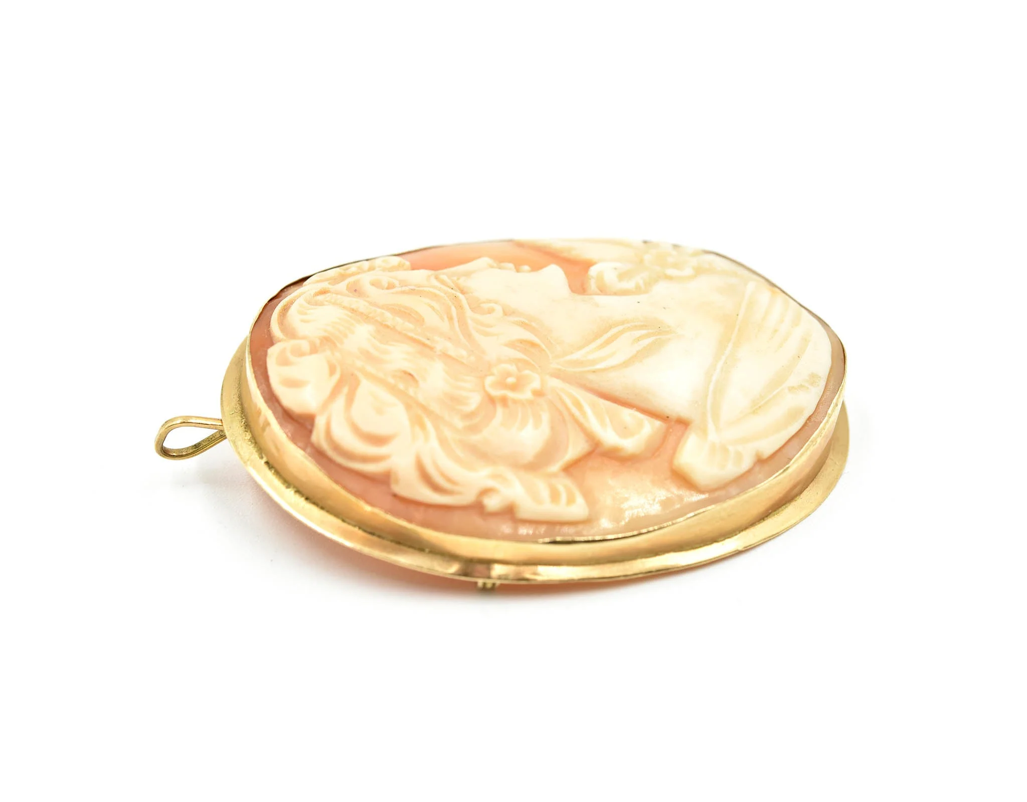 Vintage 14k Yellow Gold Shell Cameo Pin/Pendant, 9.3 Grams - Image 2
