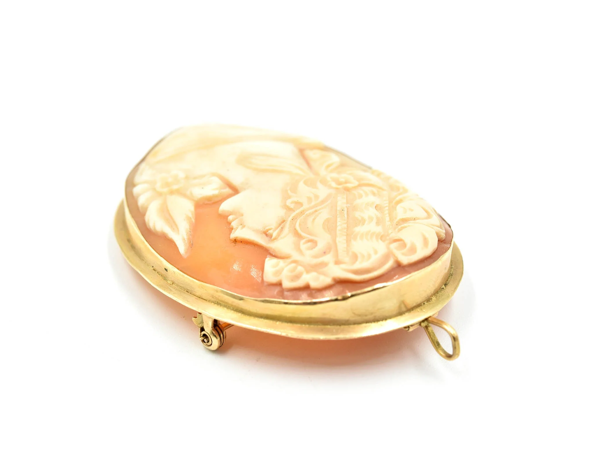 Vintage 14k Yellow Gold Shell Cameo Pin/Pendant, 9.3 Grams - Image 3