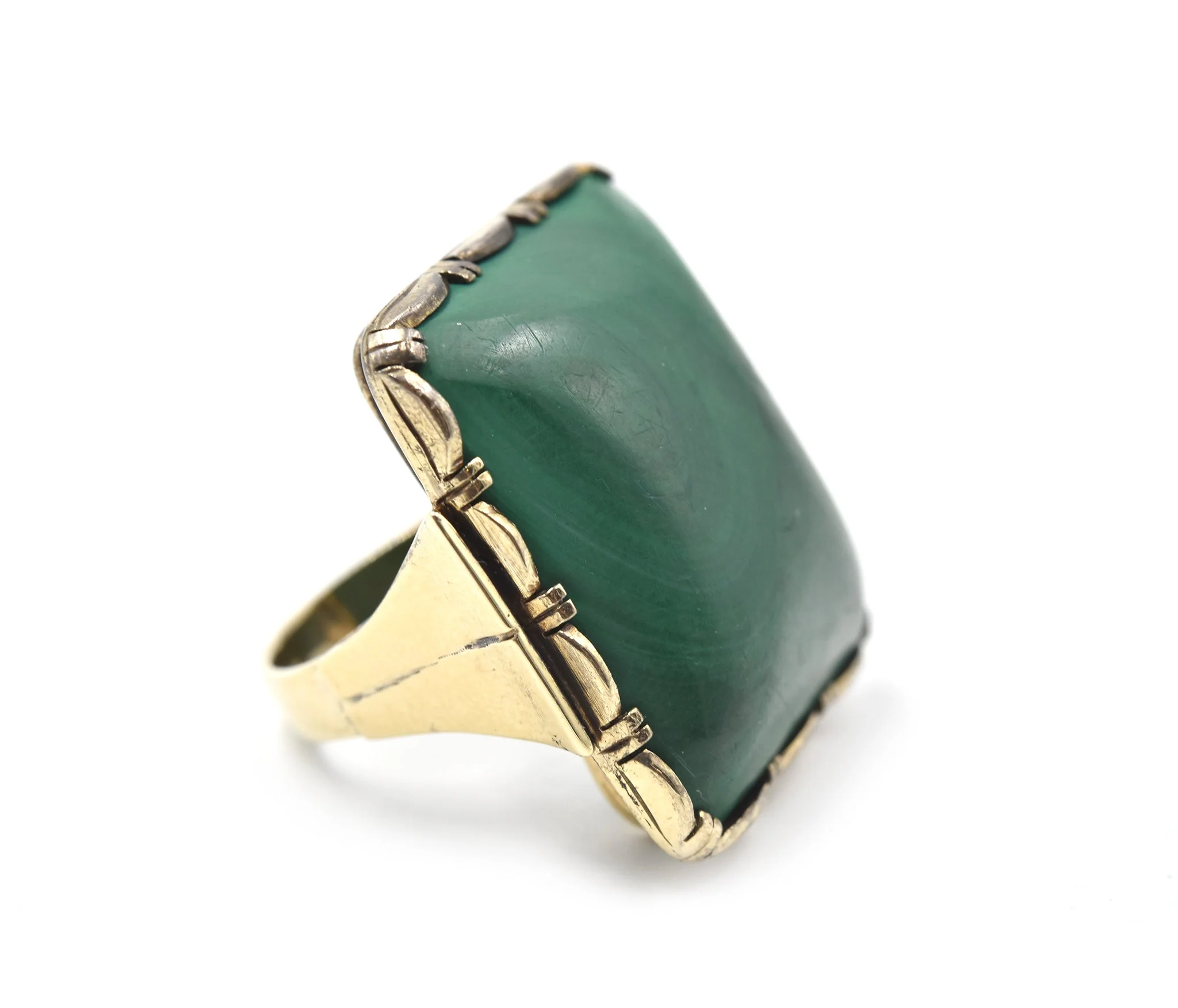 Vintage 1920s Malachite 9k Yellow Gold Ring - Image 2