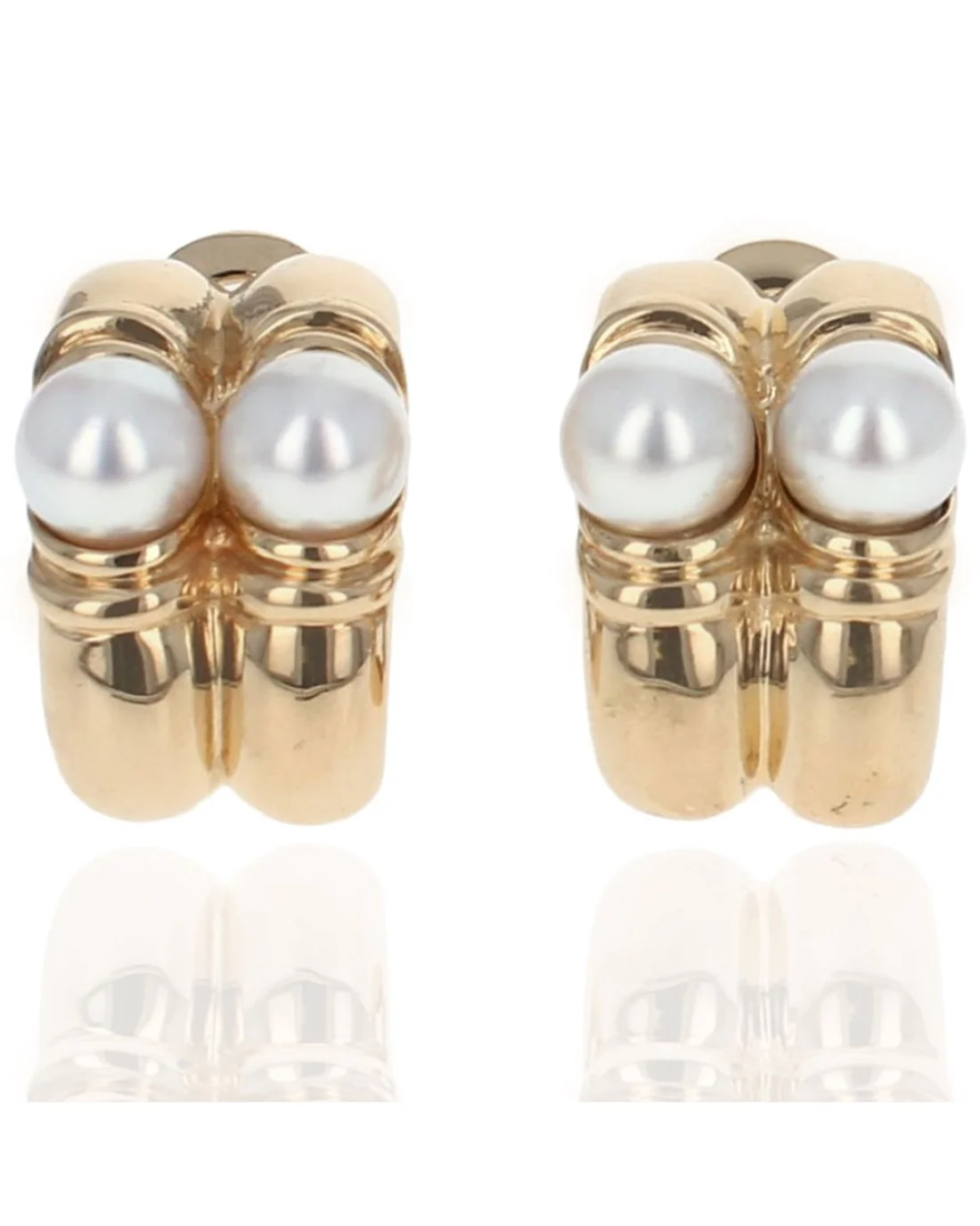 Vintage Bvlgari Pearl Semi Hoop Earrings in Yellow Gold