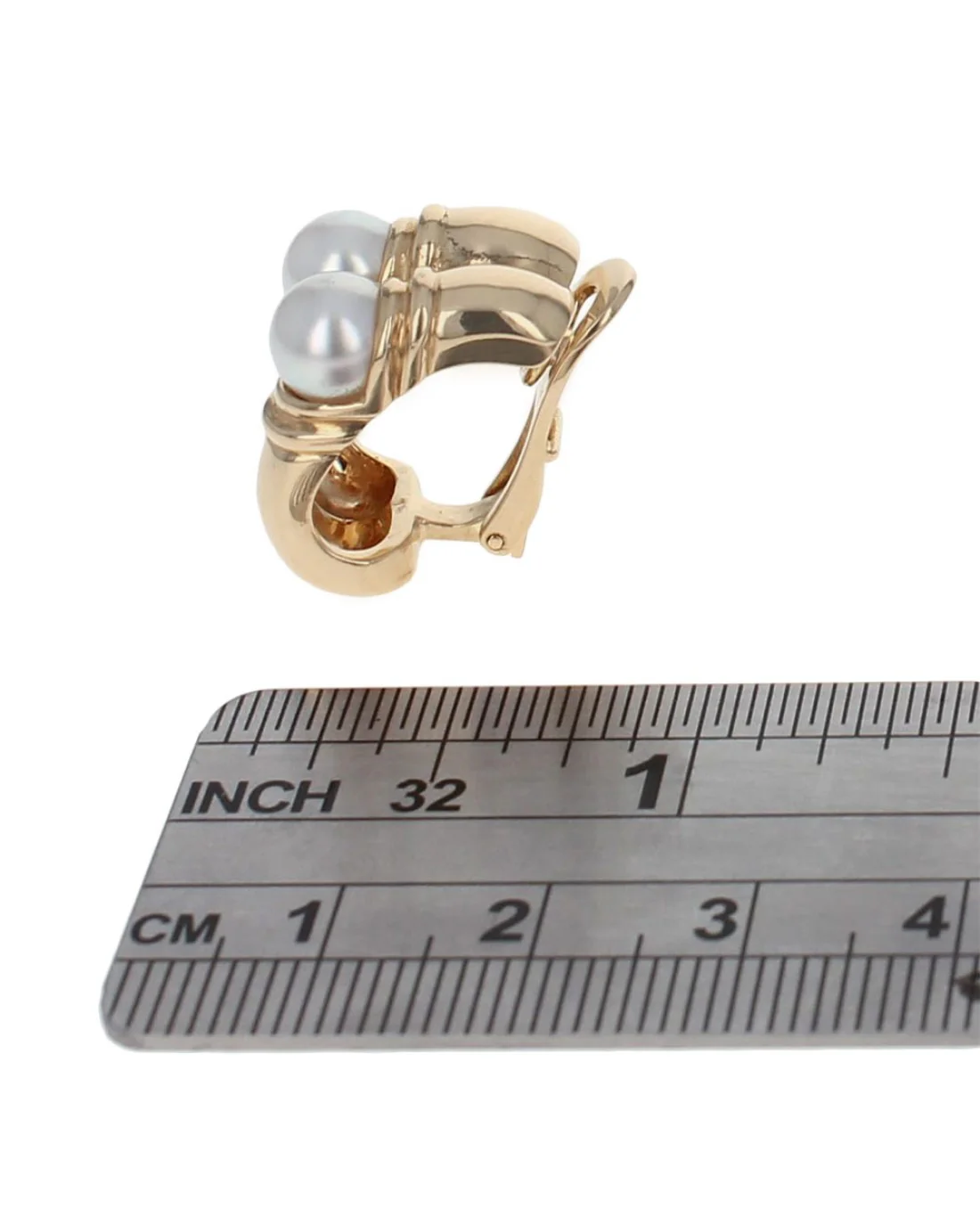 Vintage Bvlgari Pearl Semi Hoop Earrings in Yellow Gold - Image 3