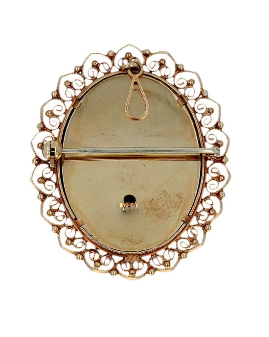 Vintage Religious Angel Brooch in Yellow Gold - Image 2