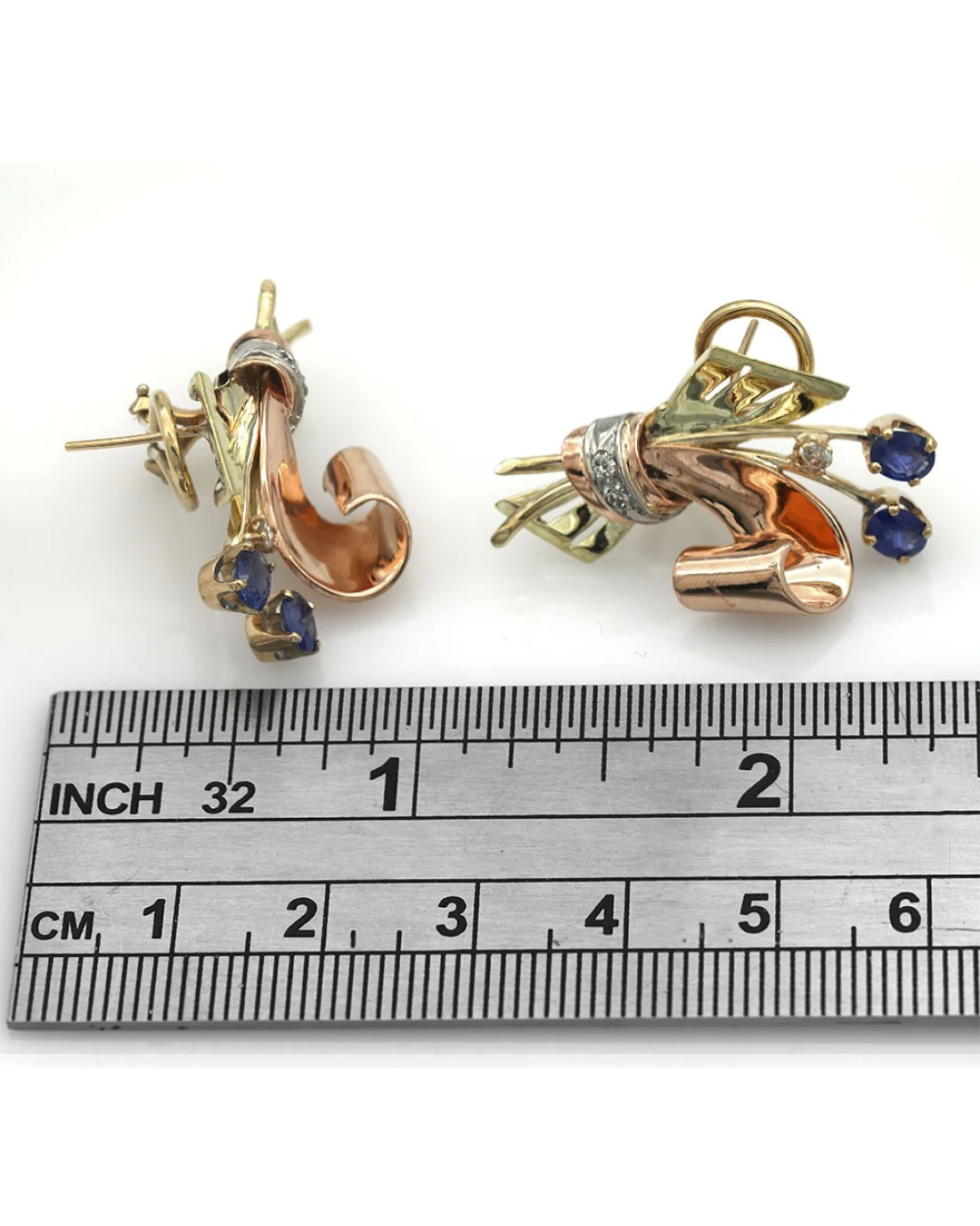 Vintage Sapphire and Diamond Flower Bouquet Earrings - Image 3