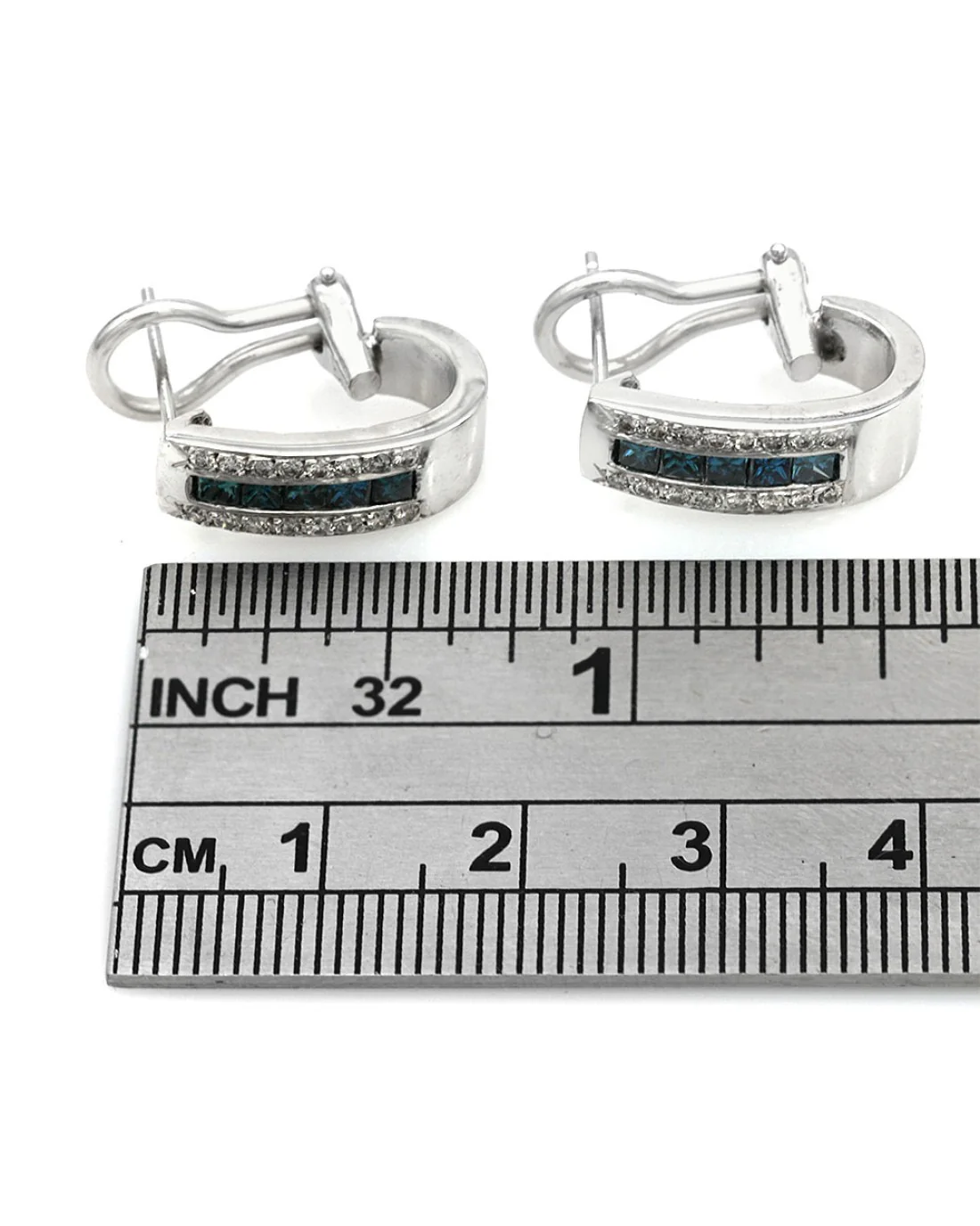 White and Irradiated Blue Diamond J Earrings in White Gold - Image 3