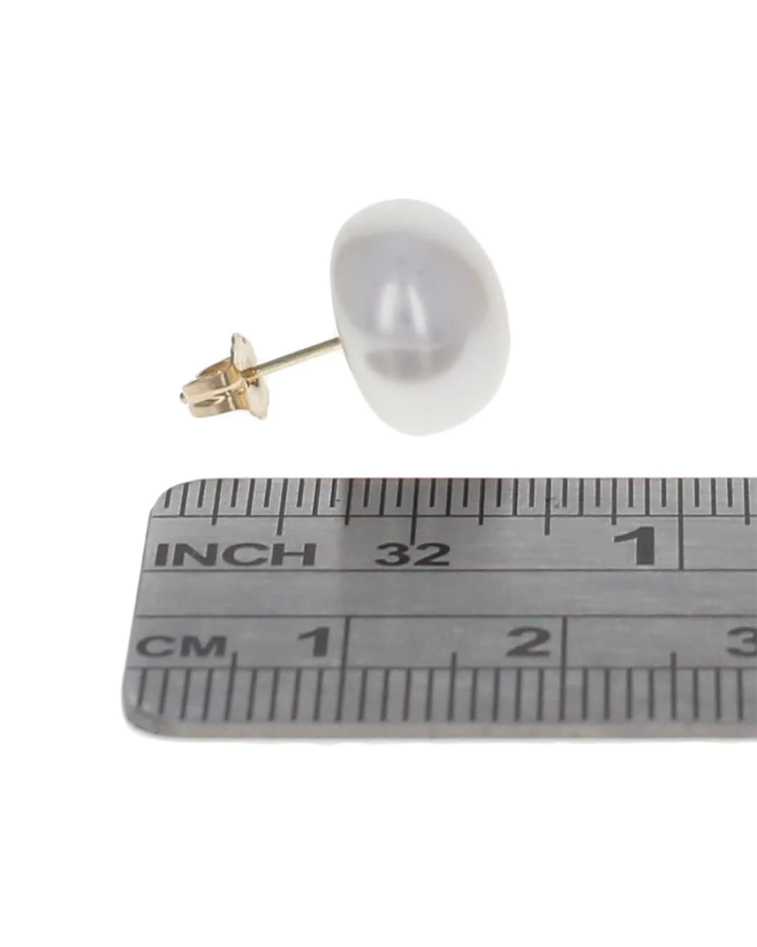 White Button Pearl Stud Earrings - Image 3