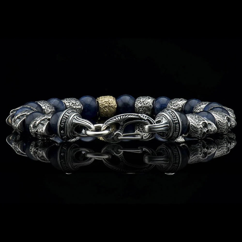 William Henry Caprice Sterling Silver 18K Sodalite Skull Beaded Bracelet - Image 3
