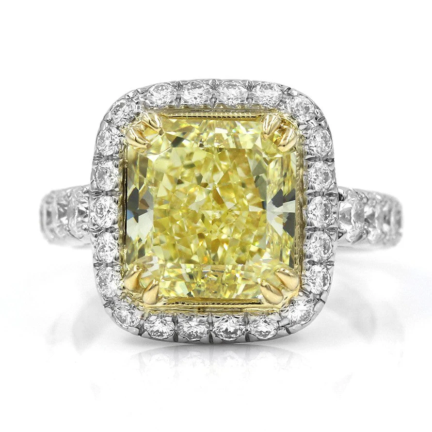 Yellow Diamond Solitaire Halo Ring in Platinum and Gold - Image 2