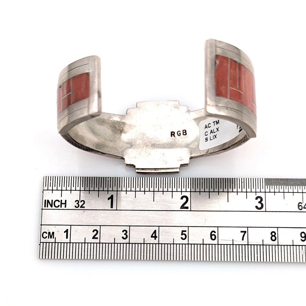 Zuni Rickel & Glendora Booqua Sterling Silver Coral Inlay Bracelet - Image 4